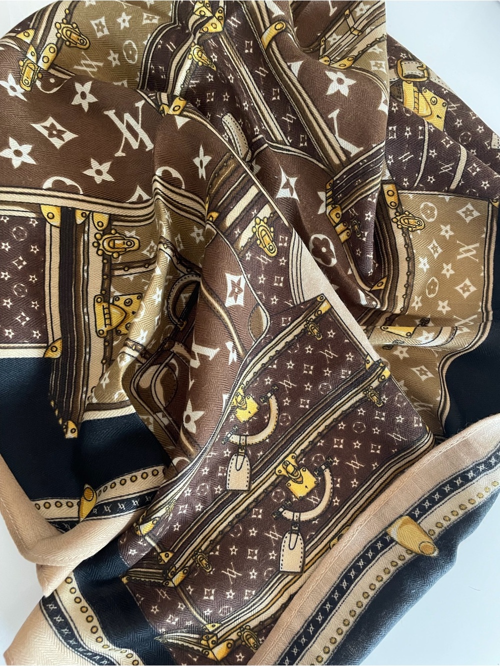 LV Brown Beige black Printed Travel trunk Scarf designer LOGO